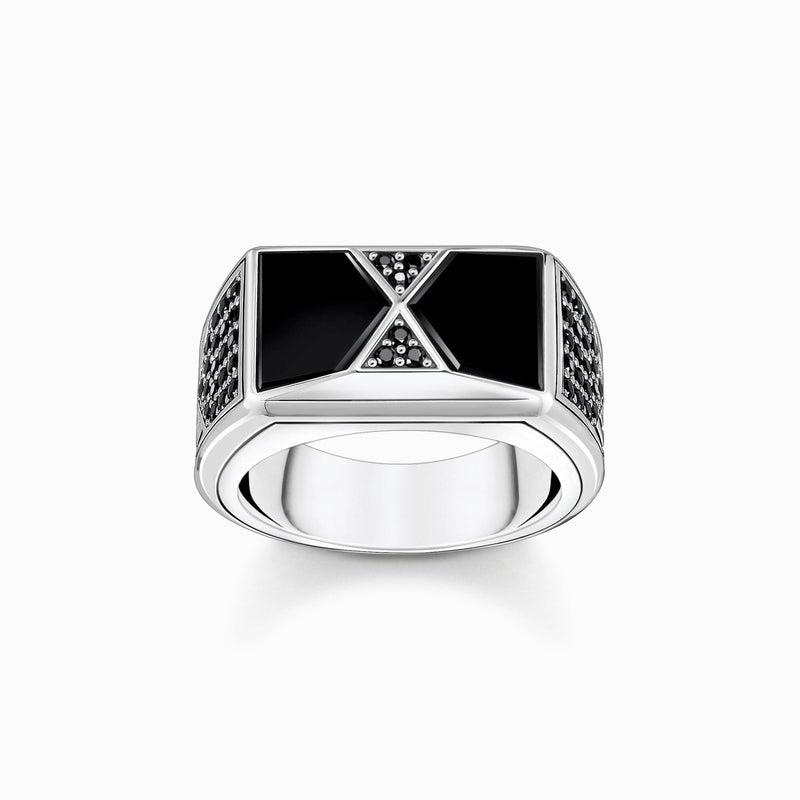 Thomas Sabo Ring with Black Onyx and Black Stones - Silver