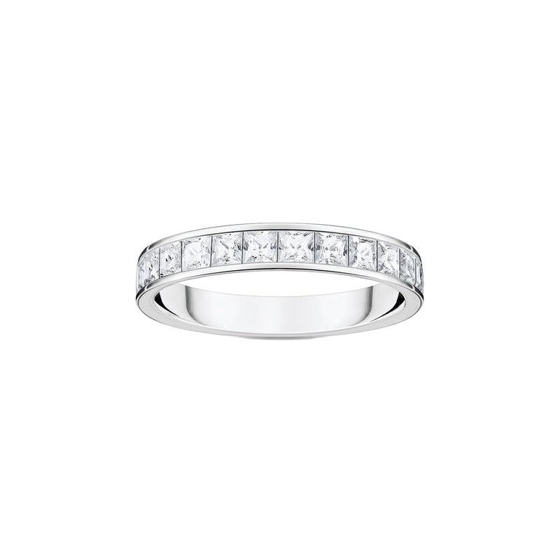 Thomas Sabo sterling silver band ring featuring 13 hand-set white zirconia stones in a sparkling princess cut.