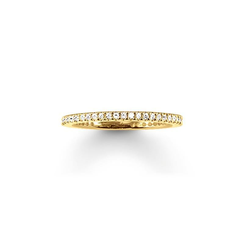 Elegant Thomas Sabo ring in 18k yellow gold-plated sterling silver, featuring a delicate row of sparkling white zirconia stones.