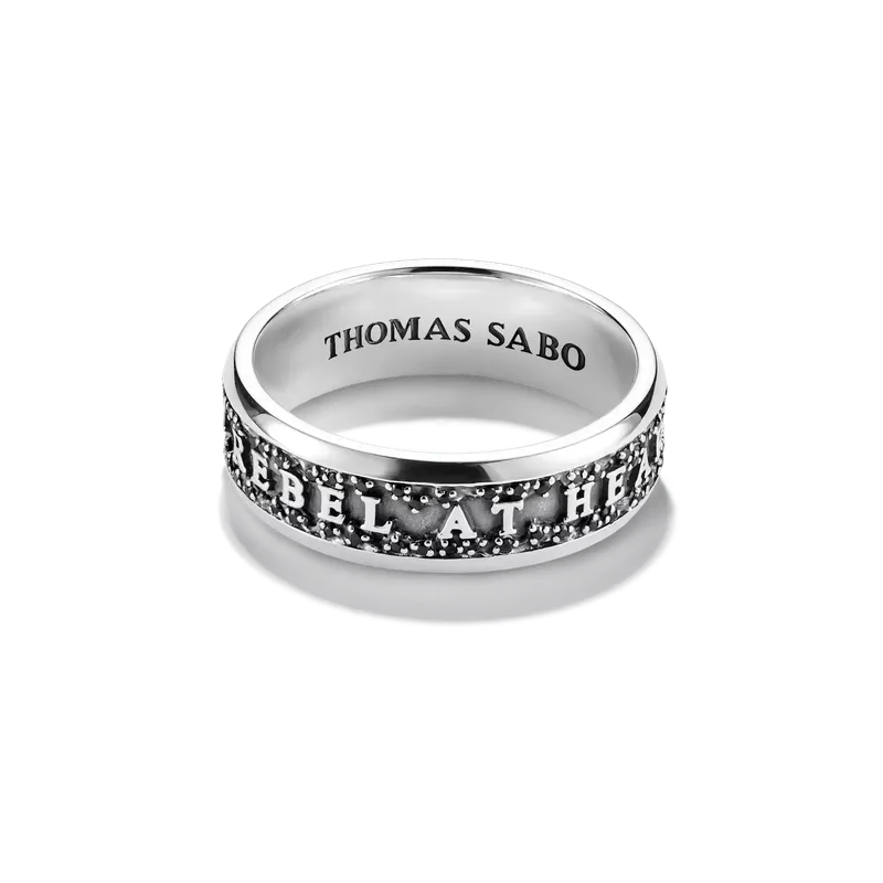 Thomas Sabo Silver Band Ring Rebel at Heart Black Zirconia