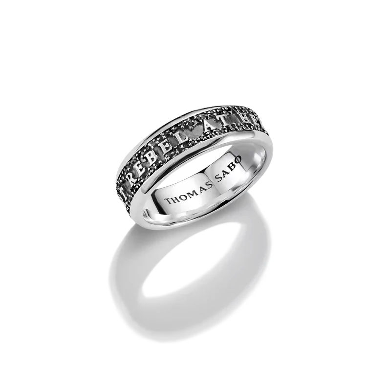 Thomas Sabo Silver Band Ring Rebel at Heart Black Zirconia