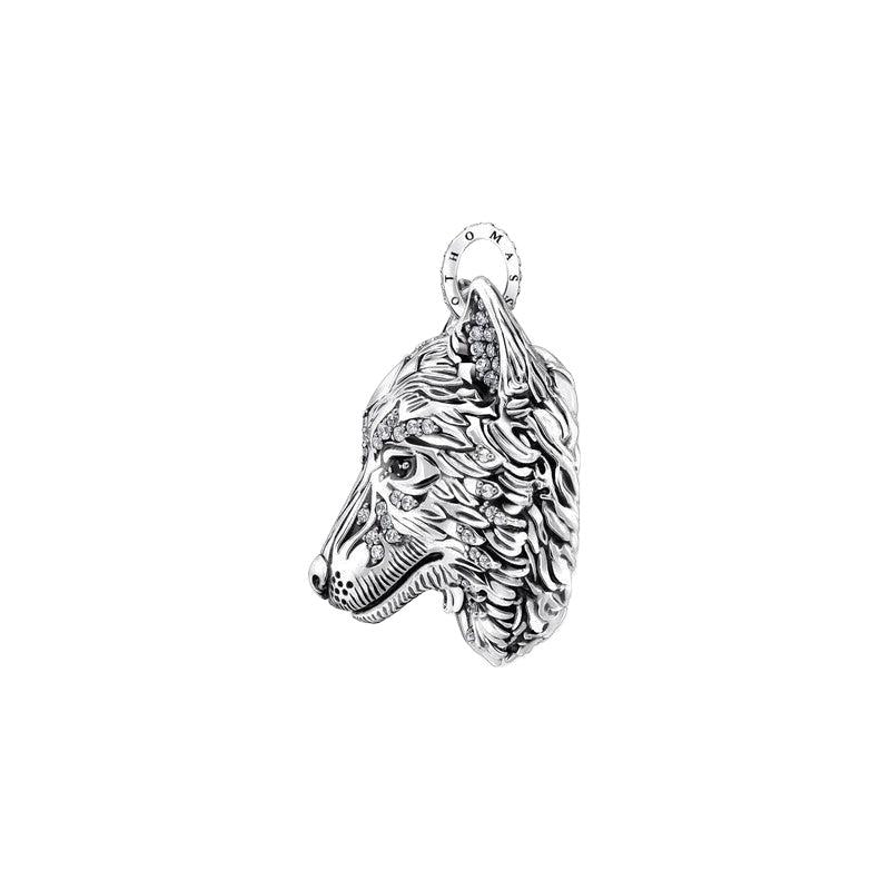 Thomas Sabo Silver Blackened Pendant Wolf's Face with Stones