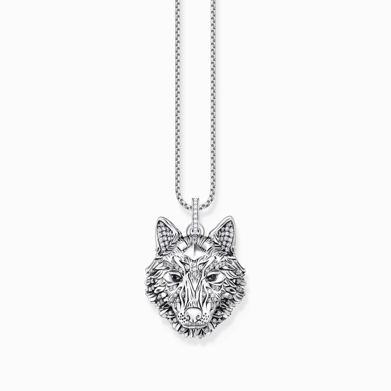 Thomas Sabo Silver Blackened Pendant Wolf's Face with Stones