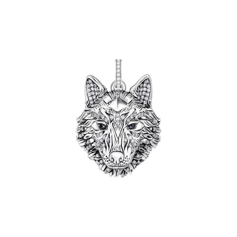 Thomas Sabo Silver Blackened Pendant Wolf's Face with Stones