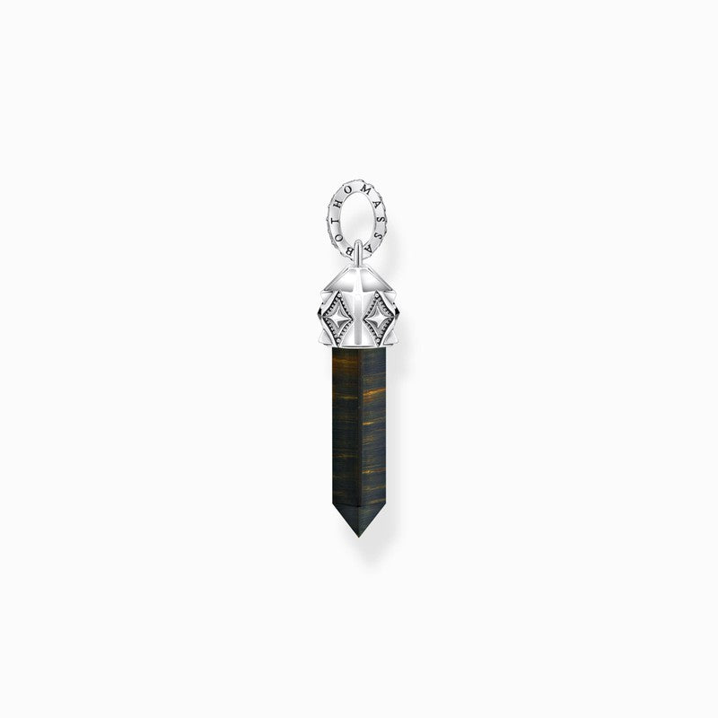 Thomas Sabo Silver Blackened Pendant with Hexagon-cut Gold Blue Tiger's Eye