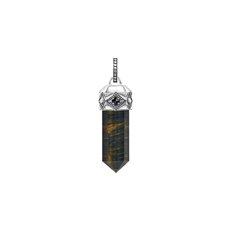 Thomas Sabo Silver Blackened Pendant with Hexagon-cut Gold Blue Tiger's Eye