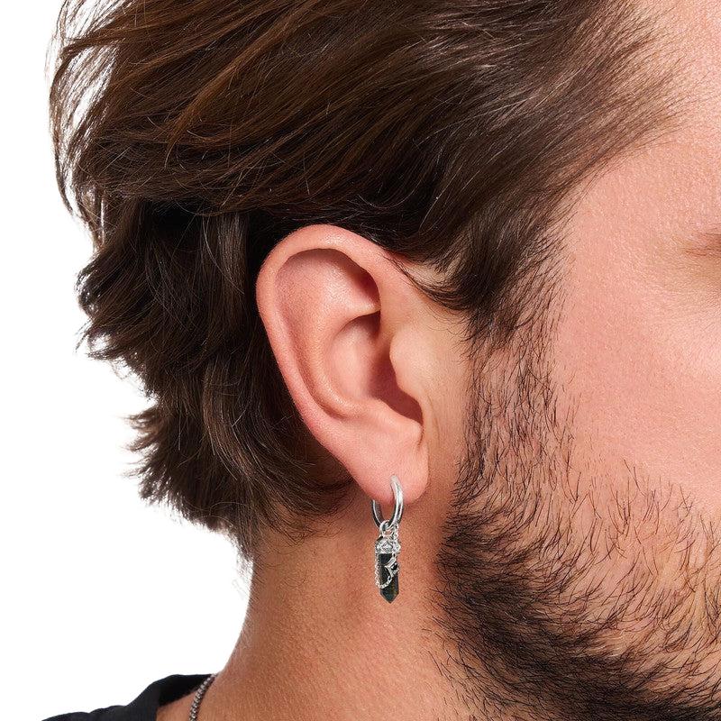 Thomas Sabo Silver Blackened Single Hoop Earring with Gold Blue Onyx Pendant