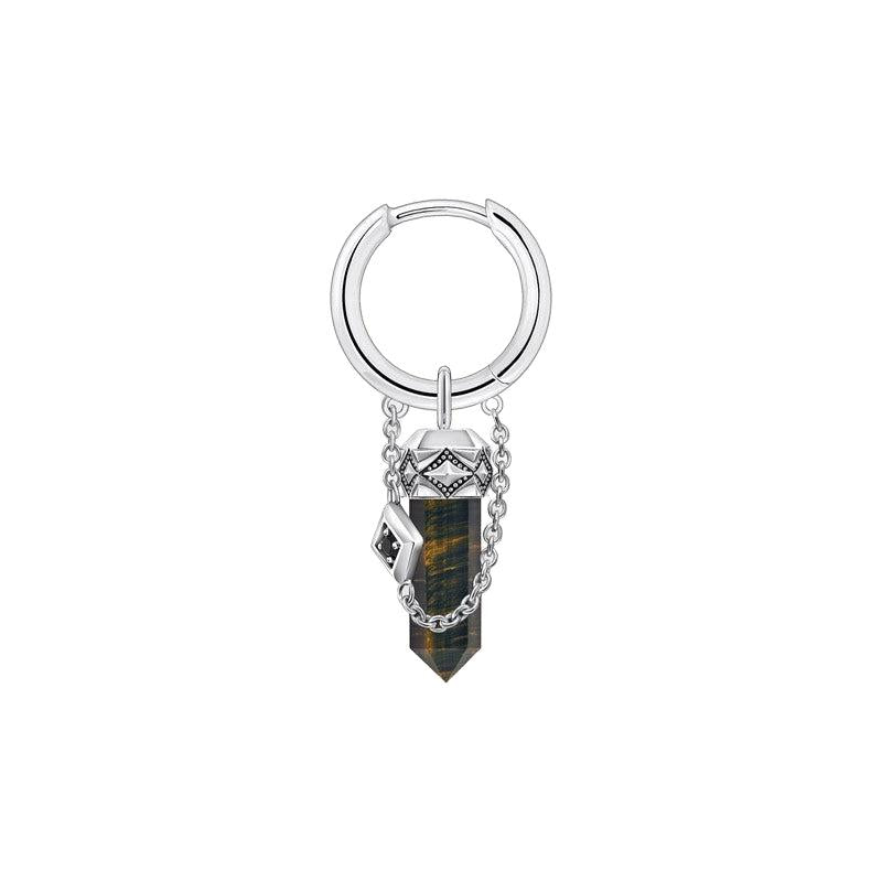 Thomas Sabo Silver Blackened Single Hoop Earring with Gold Blue Onyx Pendant