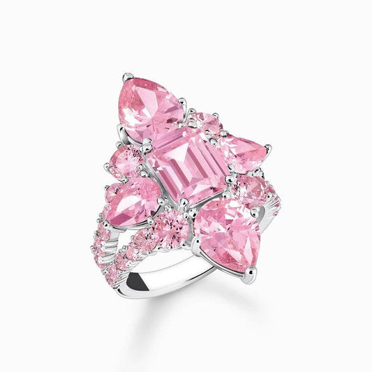 Thomas Sabo Silver Cocktail Ring with Pink Zirconia Stones