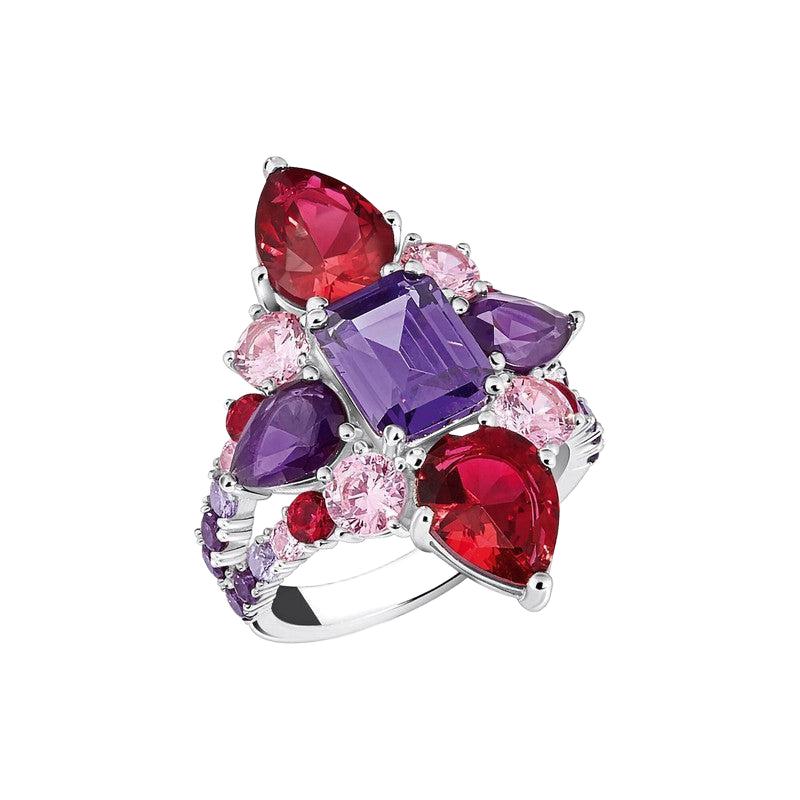 Thomas Sabo Silver Cocktail Ring with Red, Pink and Violet Zirconia