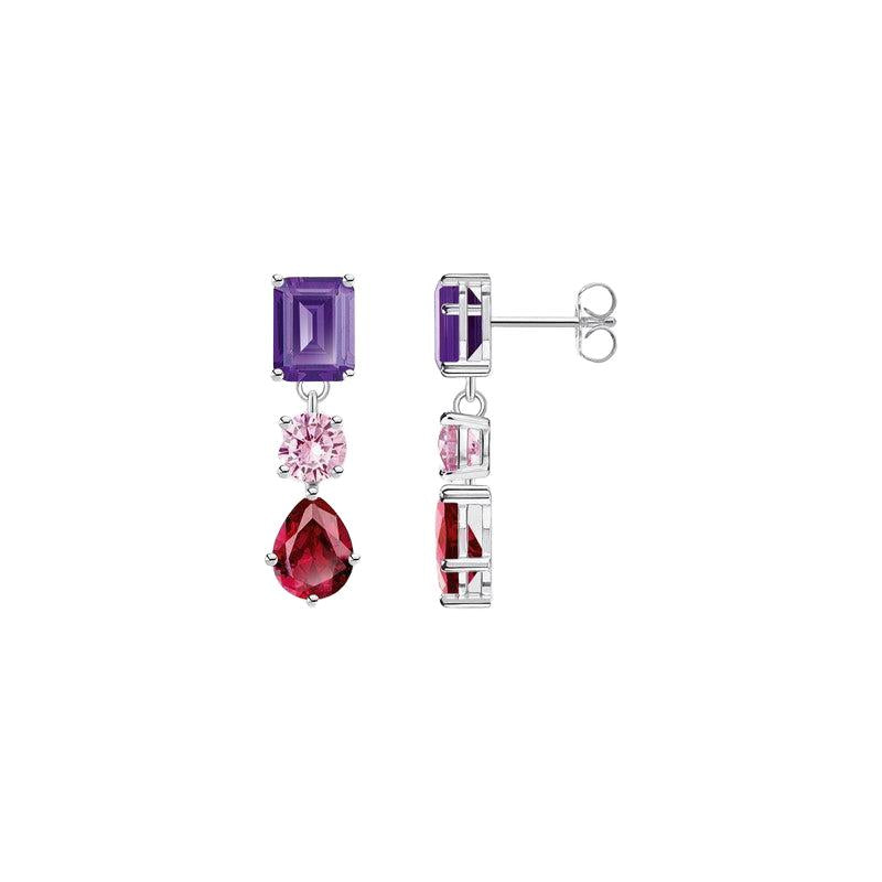 Thomas Sabo Silver Earrings with Red, Pink and Violet Stones