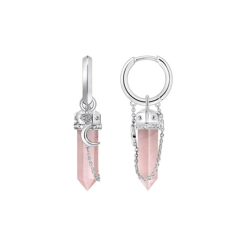 Thomas Sabo Silver Hexagonal Hoop Earring with Rose Quartz