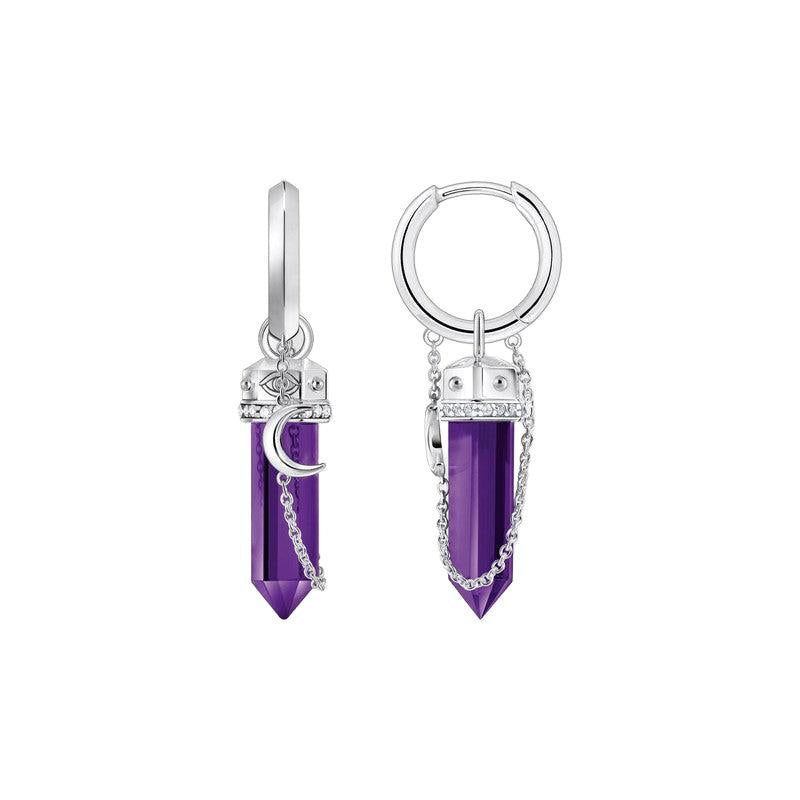 Thomas Sabo Silver Hoop Earrings with Imitation Amethysts and Delicate Chain