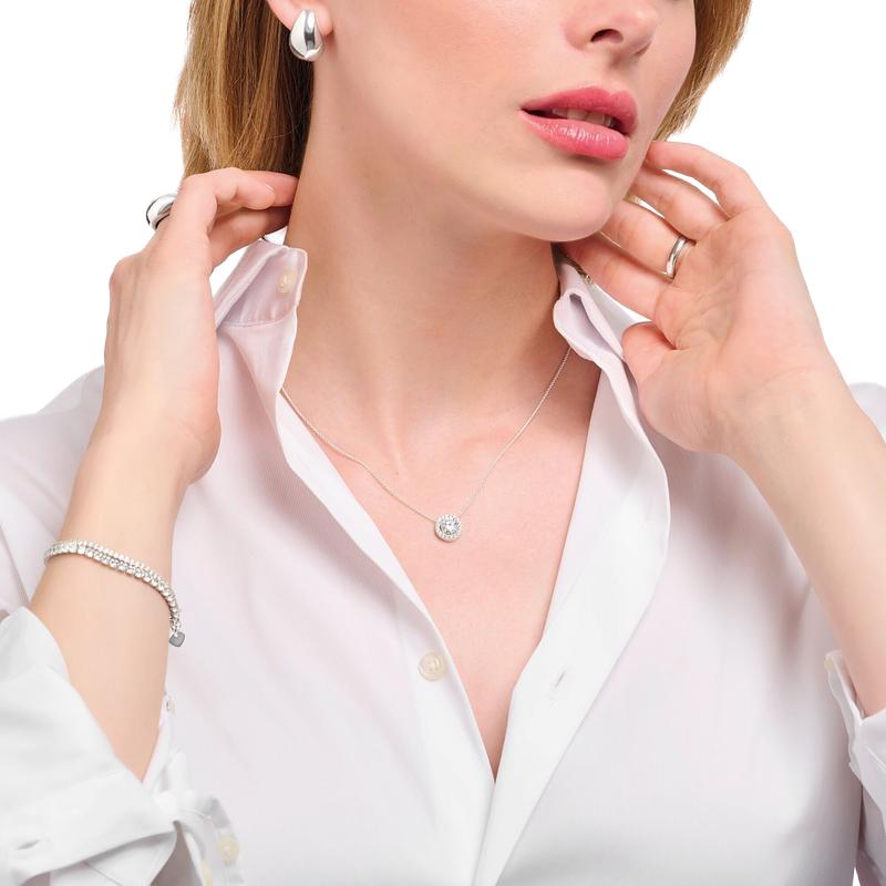 Thomas Sabo Silver Necklace with Halo Pedant & White Zirconia