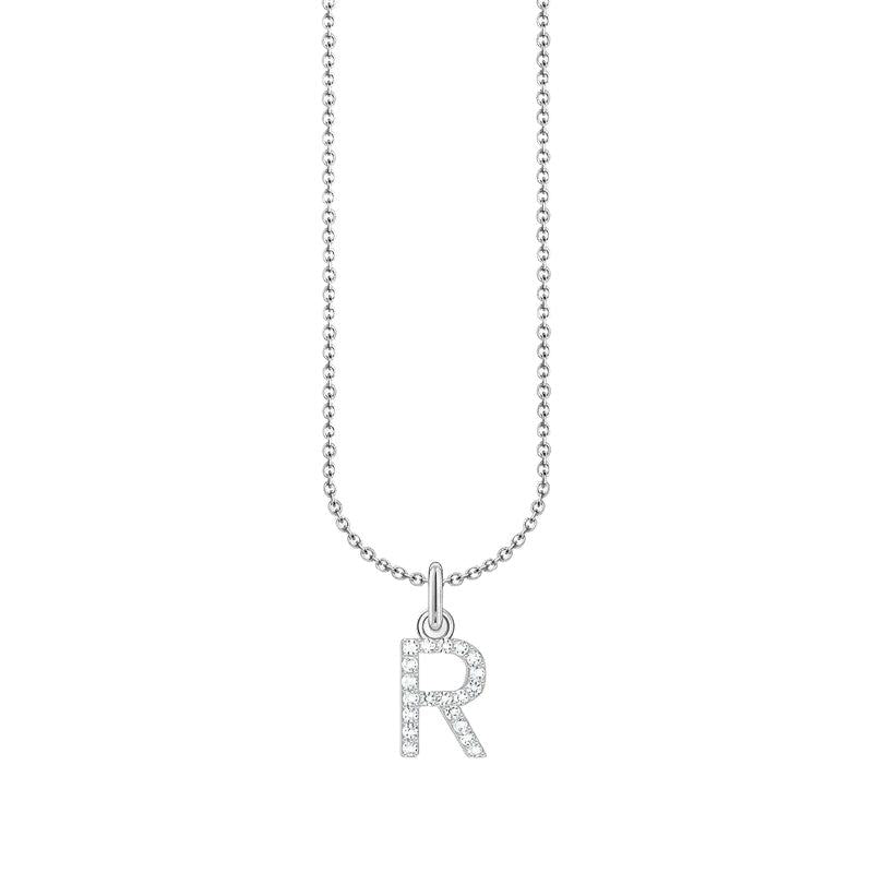 Thomas Sabo Silver Necklace with Letter R & White Stones