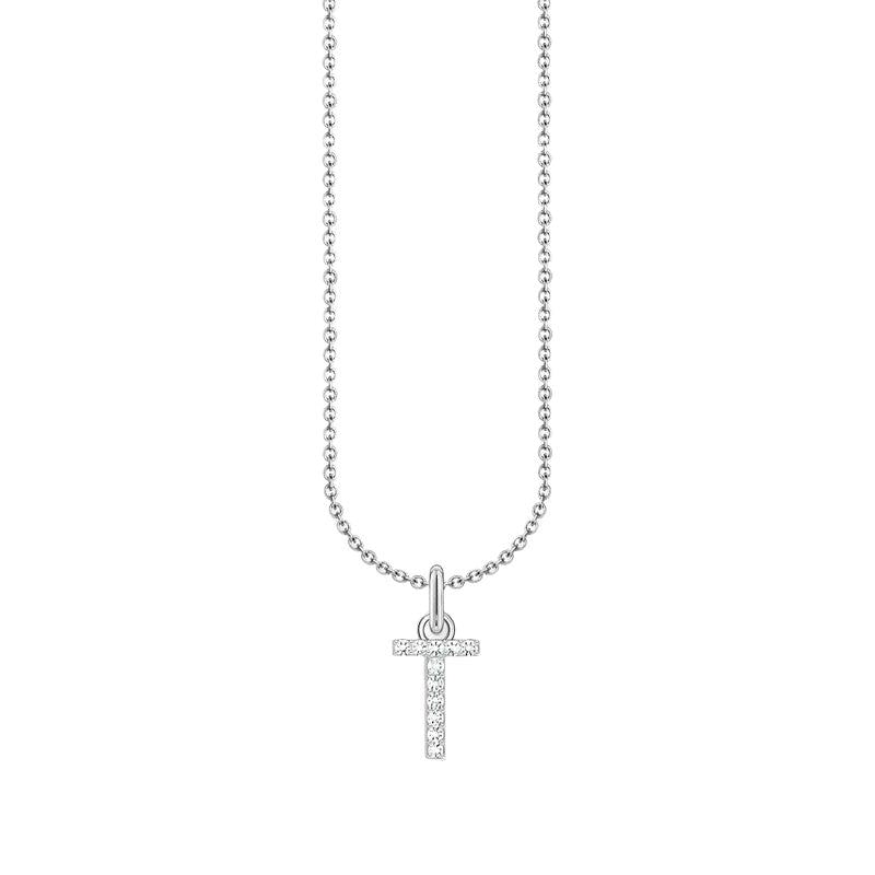 Thomas Sabo Silver Necklace with Letter T & White Stones