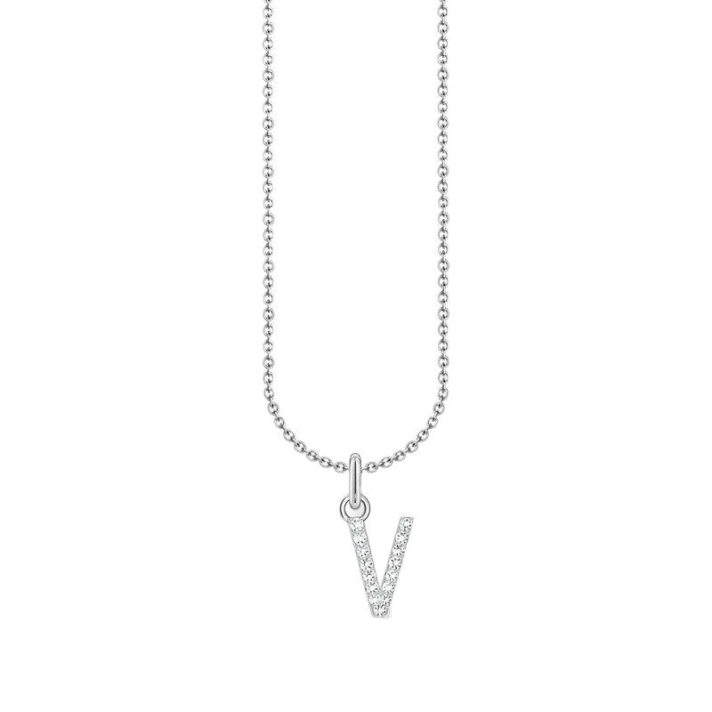 Thomas Sabo Silver Necklace with Letter V & White Stones