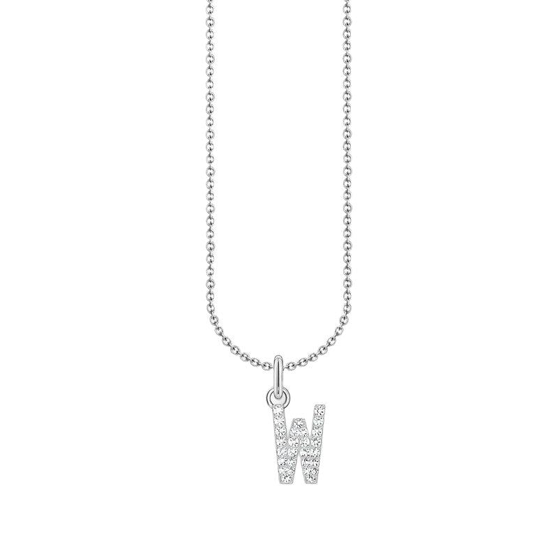 Thomas Sabo Silver Necklace with Letter W & White Stones