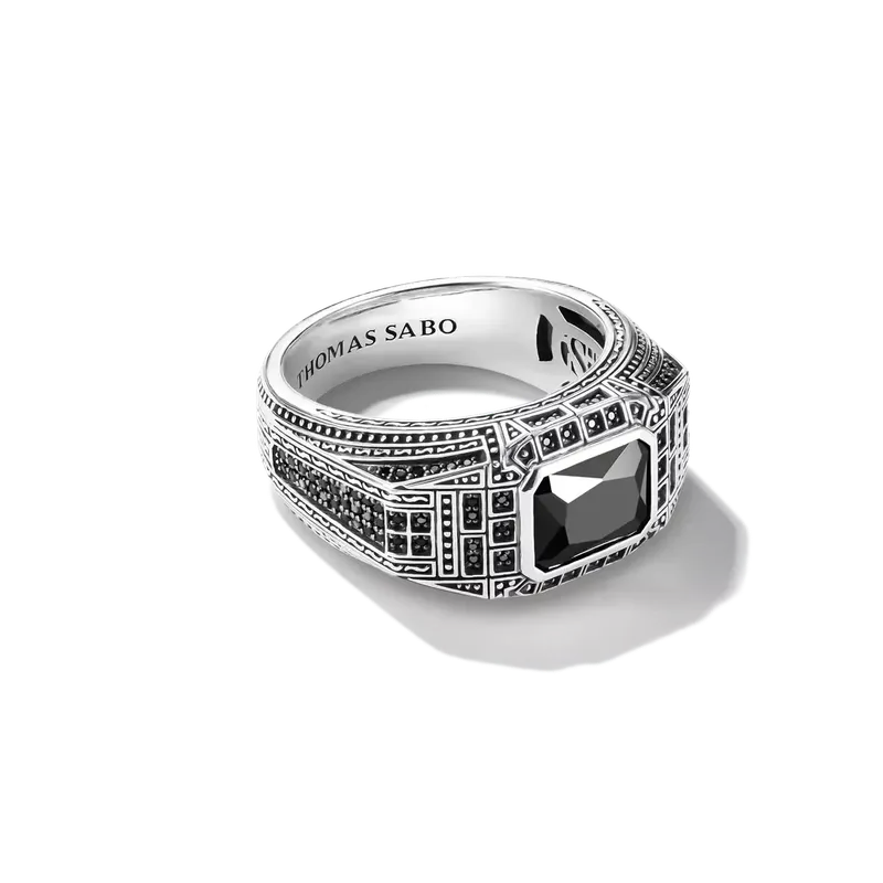 Thomas Sabo Silver Signet Ring with Onyx and Black Stones