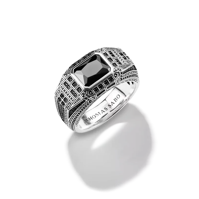 Thomas Sabo Silver Signet Ring with Onyx and Black Stones