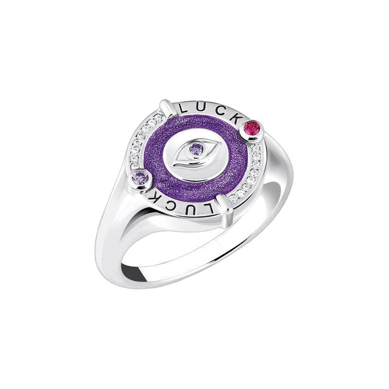 Thomas Sabo Silver Signet Ring with Violet cold Enamel and Colourful Stones