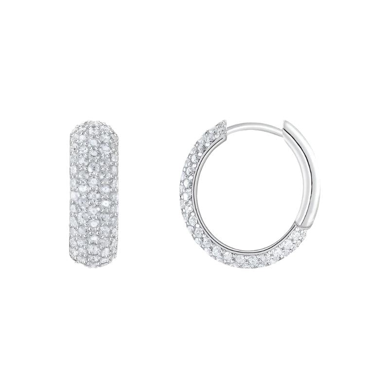 Thomas Sabo Silver Small, Wide Hoop Earrings with White Zirconia