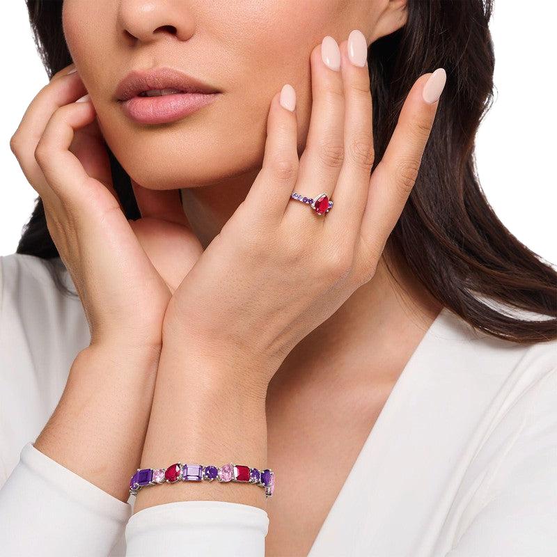 Thomas Sabo Silver Solitaire Ring with Red and Violet Stones