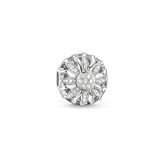 Thomas Sabo sterling silver sunshine bead featuring a radiant floral design with sparkling white cubic zirconia accents.
