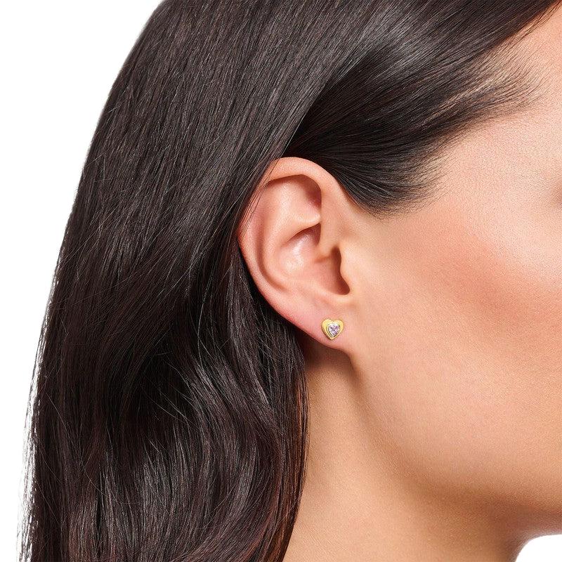 Thomas Sabo Silver Yellow-Gold plated ear Studs in Heart-Shape with Pink Zirconia