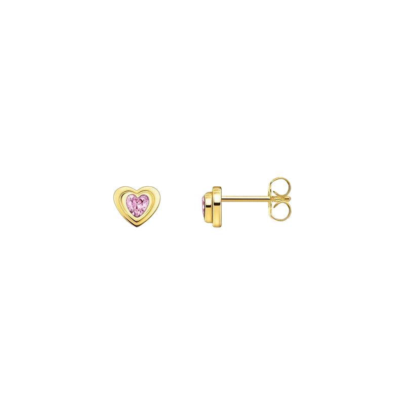 Thomas Sabo Silver Yellow-Gold plated ear Studs in Heart-Shape with Pink Zirconia