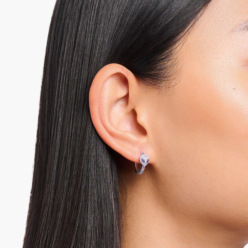 Thomas Sabo Single Hoop Earrings with Alien Head and Zirconia Silver