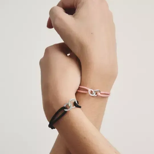 Thomas Sabo Together Pink Textile Bracelet Recycled Swith White Zirconia