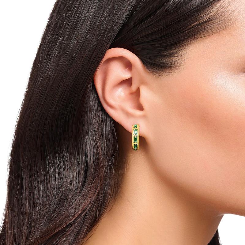 Thomas Sabo Yellow-Gold Plated Hoop Earrings with Emerald Green Stones