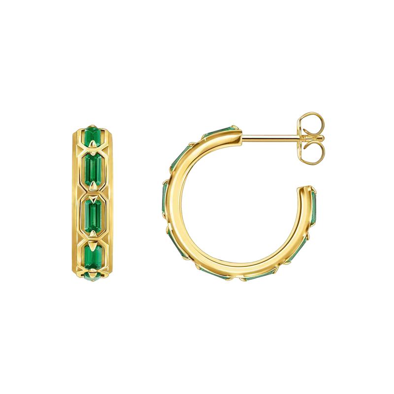 Thomas Sabo Yellow-Gold Plated Hoop Earrings with Emerald Green Stones