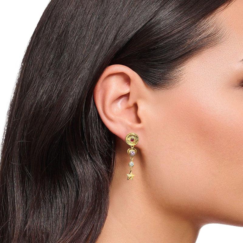 Thomas Sabo Yellow-Gold plated Earrings with 3D symbols and Colourful Stones