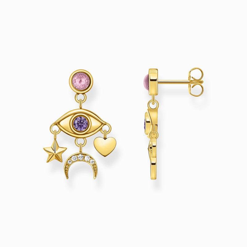 Thomas Sabo Yellow-Gold plated Earrings with Stylised Eye and Various Stones