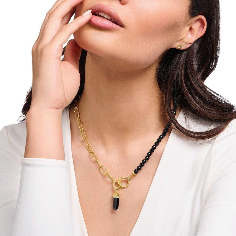 Thomas Sabo Yellow-Gold plated Pendant with Onyx in Hexagon-Shape