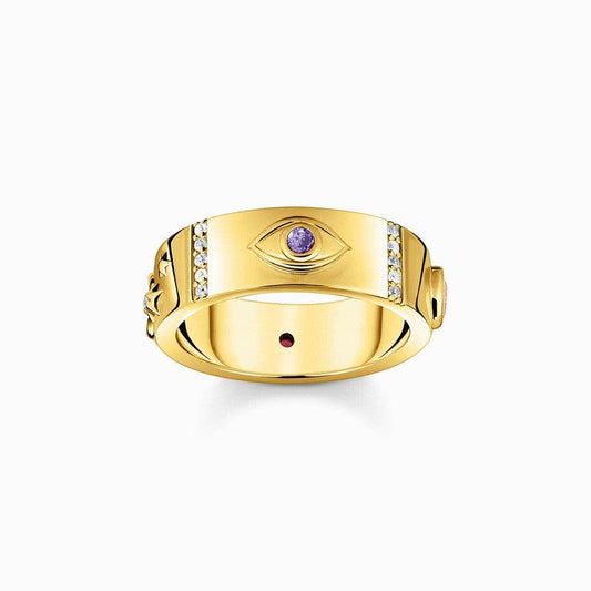 Thomas Sabo Yellow-Gold plated Ring with Various Cosmic Motifs and Stones