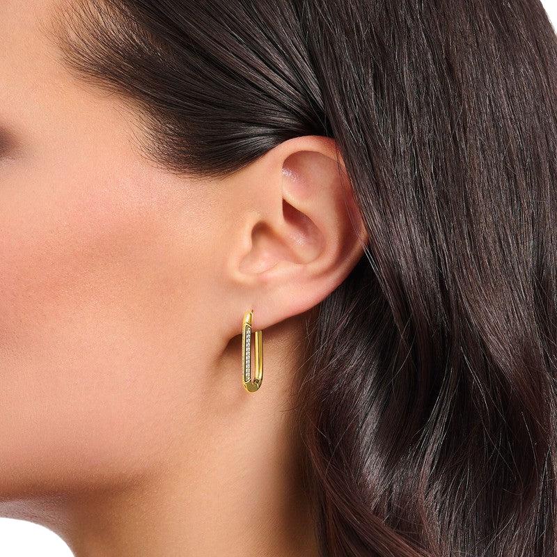Thomas Sabo Yellow-Gold plated, oval-shaped Hoop Earrings with White Zirconia