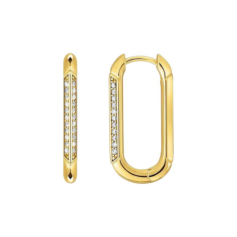 Thomas Sabo Yellow-Gold plated, oval-shaped Hoop Earrings with White Zirconia