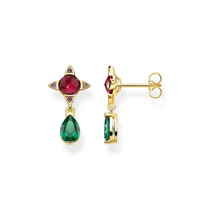 Thomas Sabo earrings Green drop with red stone