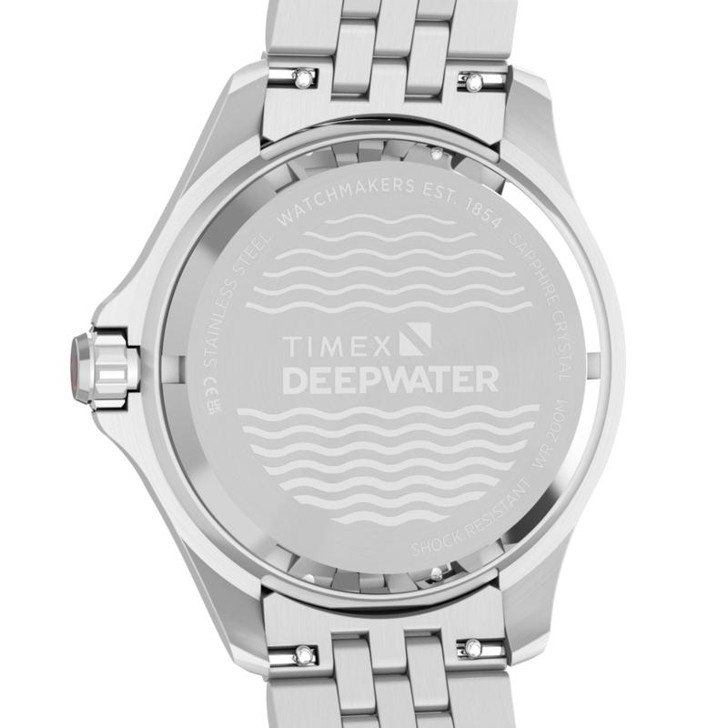 Timex Deepwater Meridian 200 Automatic GMT Stainless Steel Bracelet Watch Black Dial