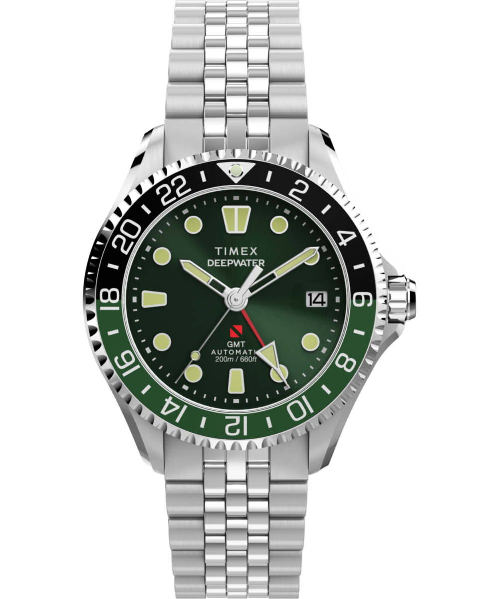Timex Deepwater Meridian 200 Automatic GMT Stainless Steel Bracelet Watch Green Dial