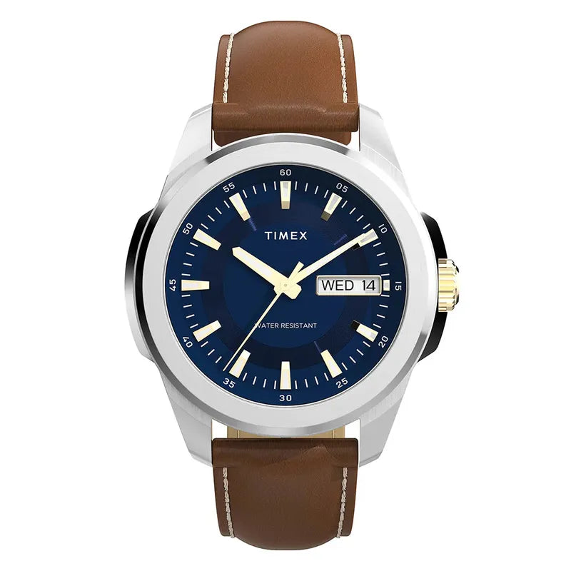 Timex Essex Avenue Day-Date Leather Strap Classic Watch