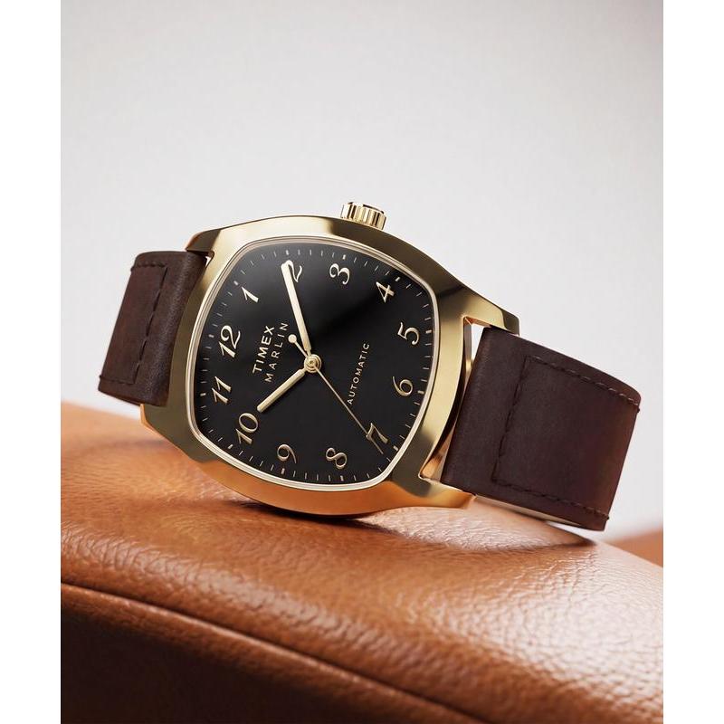 Timex Marlin Chatham Automatic Leather Strap Watch Black Dial