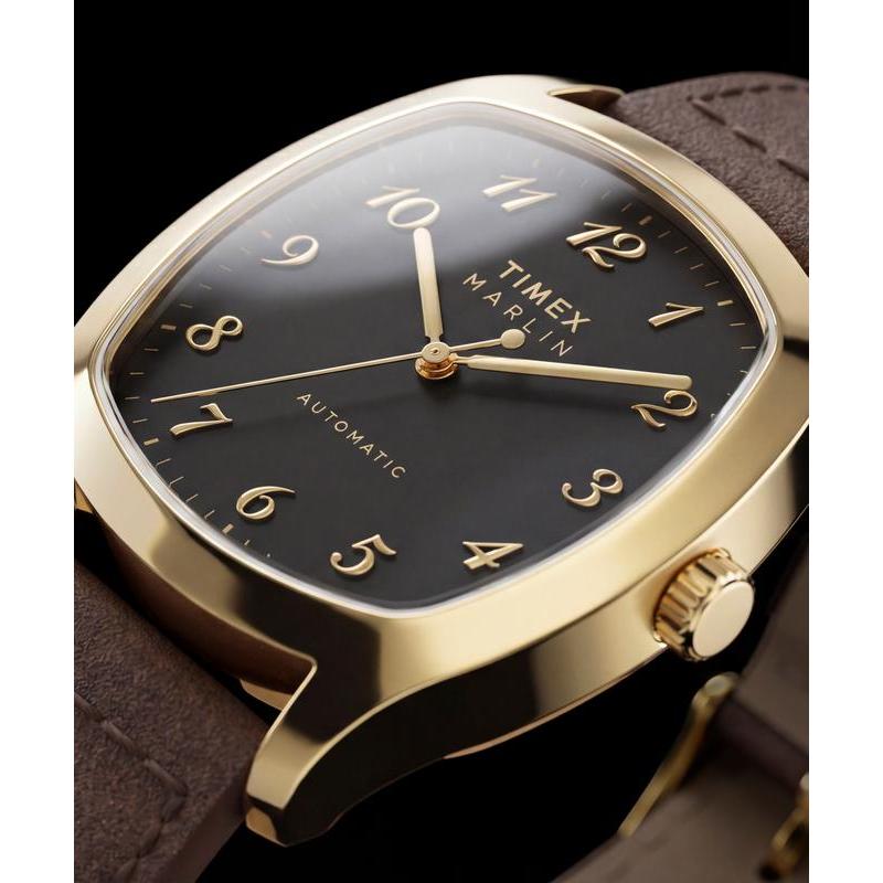 Timex Marlin Chatham Automatic Leather Strap Watch Black Dial