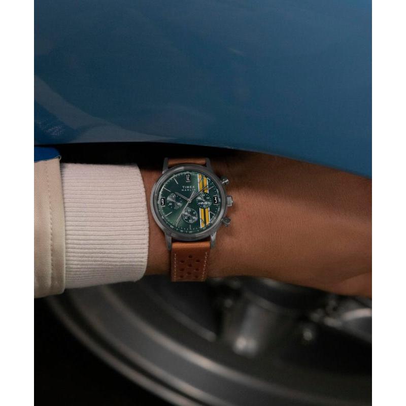 Timex Marlin Chronograph Tachymeter Leather Strap Watch