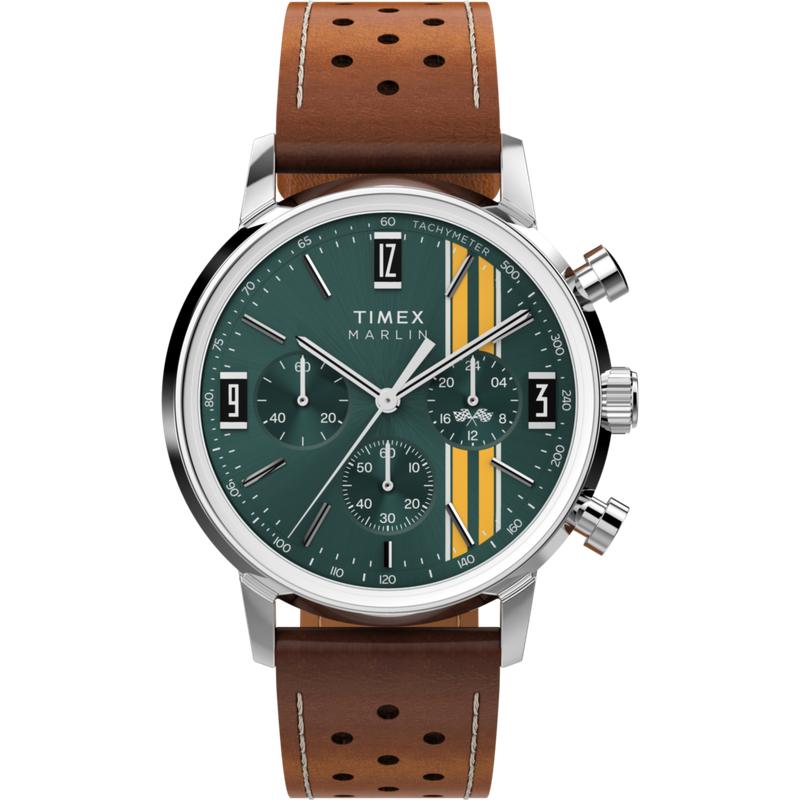 Timex Marlin Chronograph Tachymeter Leather Strap Watch