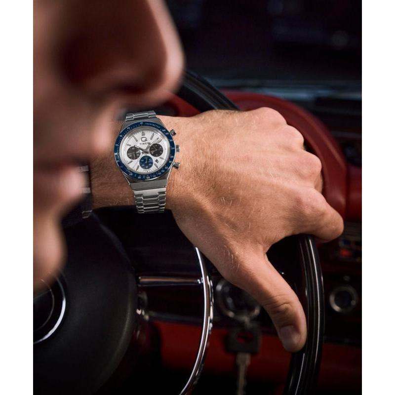 Timex Q Chronograph Stainless Steel Bracelet Watch Retro Racing