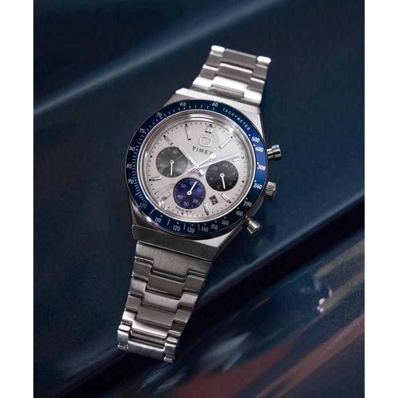 Timex Q Chronograph Stainless Steel Bracelet Watch Retro Racing